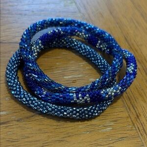set of 3 Blue Beaded Bracelets